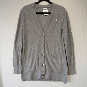 Abercrombie & Fitch Womens Button Cardigan Large Grey Cotton Preppy Cabincore